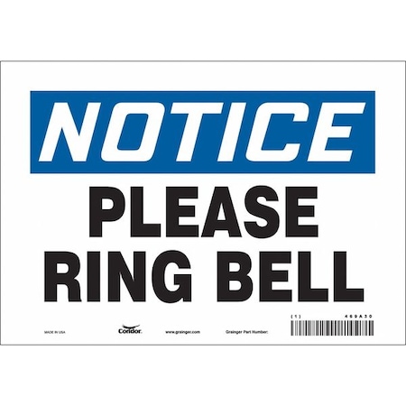Notice, PLEASE RING BELL, 10 in W x 7 in H, Vertical Rectangle, Vinyl, 469A30 MPN:469A30