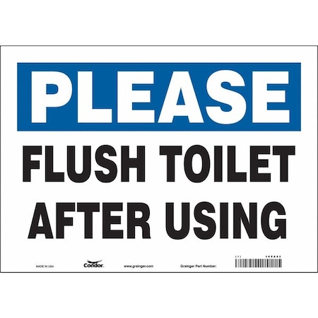 FLUSH TOILET AFTER USING, 14 in W x 10 in H, Horizontal Rectangle, Vinyl, 469A82 MPN:469A82