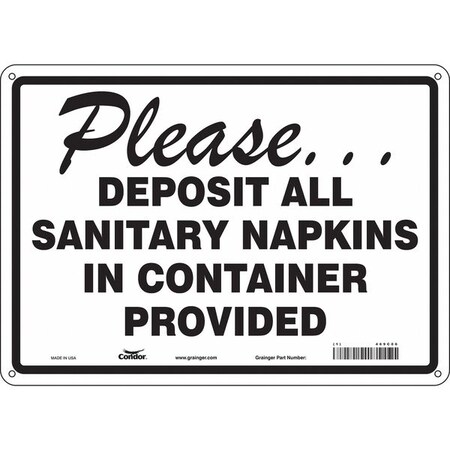 PLEASE DEPOSIT ALL SANITARY NAPKINS IN CONTAINER PROVIDED, 14 in W x 10 in H, Aluminum, 469C06 MPN:469C06