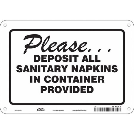 PLEASE DEPOSIT ALL SANITARY NAPKINS IN CONTAINER PROVIDED, 10 in W x 7 in H, Polyethylene, 469C08 MPN:469C08