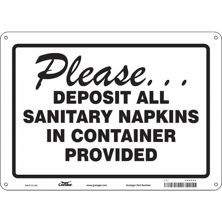 PLEASE DEPOSIT ALL SANITARY NAPKINS IN CONTAINER PROVIDED, 14 in W x 10 in H, Polyethylene, 469C09 MPN:469C09
