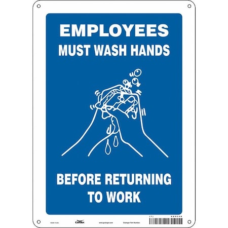 Employees Must Wash Hands Before Returning To Work, 10 in W x 14 in H, Vertical Rectangle, 469C48 MPN:469C48