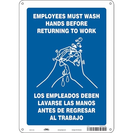 Employees Must Wash Hands Before Returning To Work, 10 in W x 14 in H, Polyethylene, 469C54 MPN:469C54