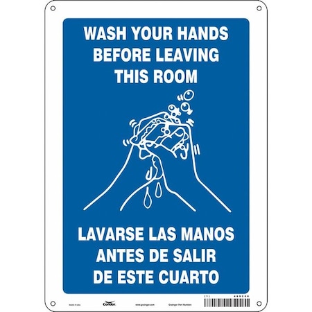 Wash Your Hands Before Leaving This Room, English/Spanish, 10 in W x 14 in H, Polyethylene, 469C66 MPN:469C66