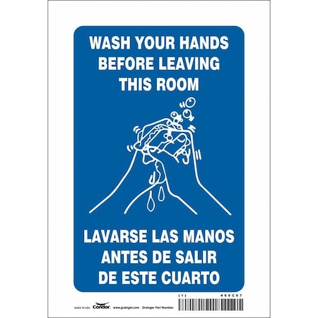 Wash Your Hands Before Leaving This Room, English/Spanish, 7 in W x 10 in H, Vinyl, 469C67 MPN:469C67