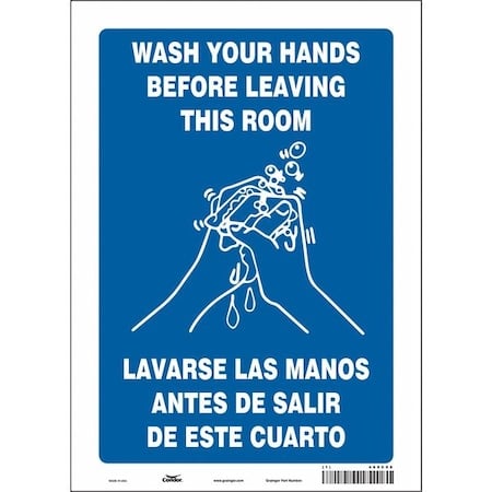 Wash Your Hands Before Leaving This Room, English/Spanish, 10 in W x 14 in H, Vinyl, 469C68 MPN:469C68
