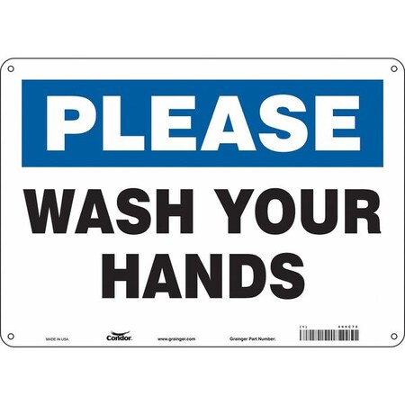 Please, Wash Your Hands, 14 in W x 10 in H, Horizontal Rectangle, Aluminum, 469C70 MPN:469C70