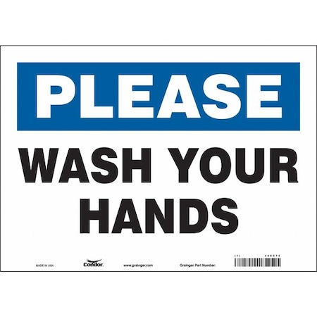 Please, Wash Your Hands, 14 in W x 10 in H, Horizontal Rectangle, Vinyl, 469C74 MPN:469C74