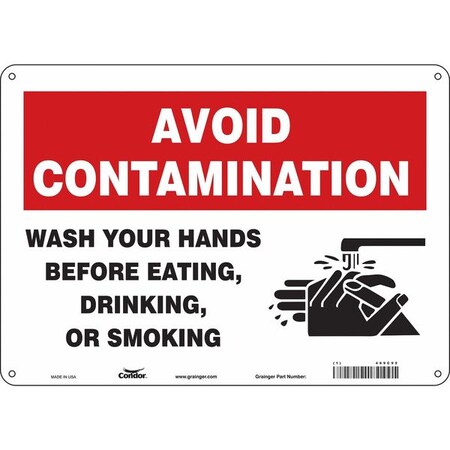 Avoid Contamination, Wash Your Hands Before Eating., 14 in W x 10 in H, Aluminum, 469C95 MPN:469C95