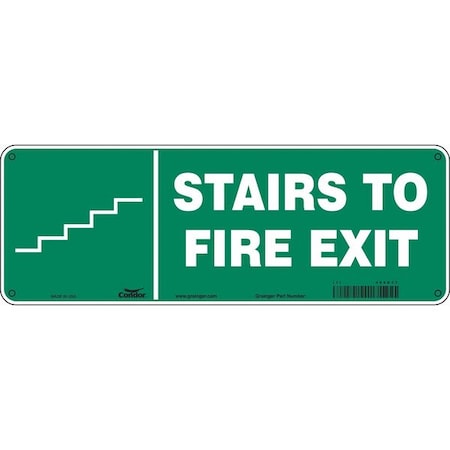 SAFETY SIGN FIRE AND EMERGENCY, Aluminum, 14 in W, 5 in H, STAIRS TO FIRE EXIT, Green, White MPN:469D37