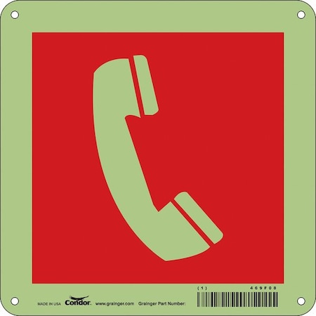 EMERGENCY TELEPHONE GRAPHIC, 8 in W x 8 in H, Square, Aluminum, 469F08 MPN:469F08