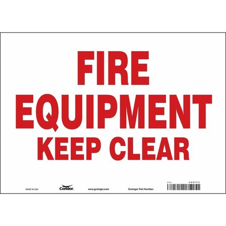 No Header, FIRE EQUIPMENT KEEP CLEAR, 14 in W x 10 in H, Horizontal Rectangle, Vinyl MPN:469F73