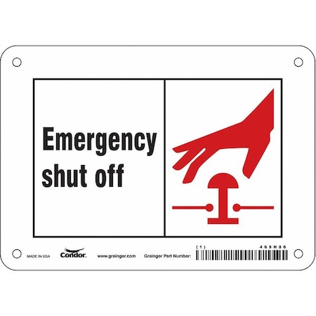 EMERGENCY SHUT OFF, 7 in W x 5 in H, Horizontal Rectangle, Polyethylene, 469H86 MPN:469H86