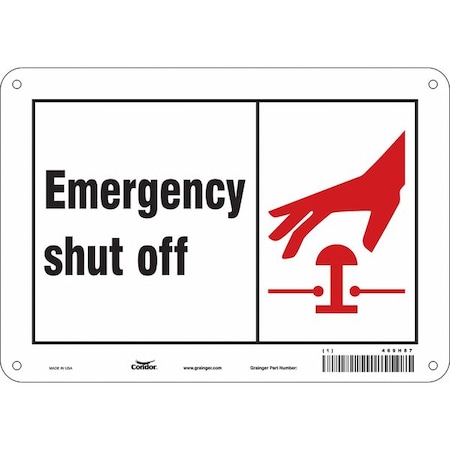 EMERGENCY SHUT OFF, 10 in W x 7 in H, Vertical Rectangle, Polyethylene, 469H87 MPN:469H87