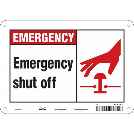 EMERGENCY SHUT OFF, 10 in W x 7 in H, Vertical Rectangle, Polyethylene, 469J87 MPN:469J87