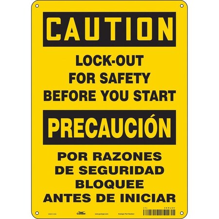 Safety Sign, 14 in Height, 10 in Width, Aluminum, Vertical Rectangle, English, Spanish, 469L25 MPN:469L25