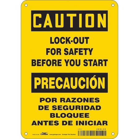 Safety Sign, 10 in Height, 7 in Width, Polyethylene, Horizontal Rectangle, English, Spanish MPN:469L26