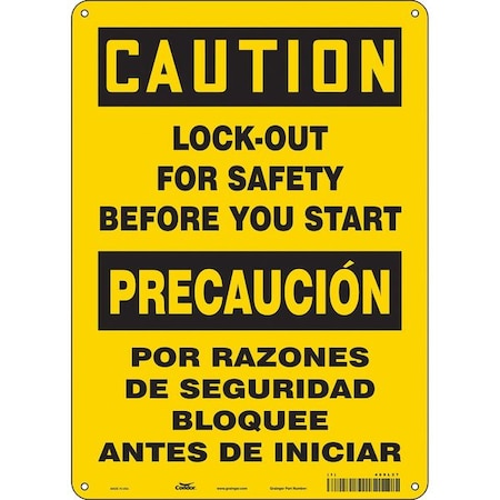 Safety Sign, 14 in Height, 10 in Width, Polyethylene, Vertical Rectangle, English, Spanish, 469L27 MPN:469L27