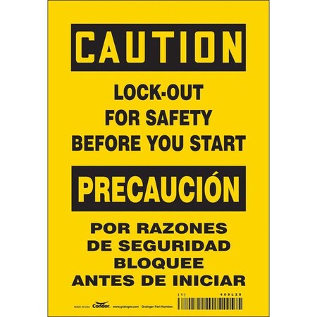 Safety Sign, 10 in Height, 7 in Width, Vinyl, Horizontal Rectangle, English, Spanish, 469L28 MPN:469L28