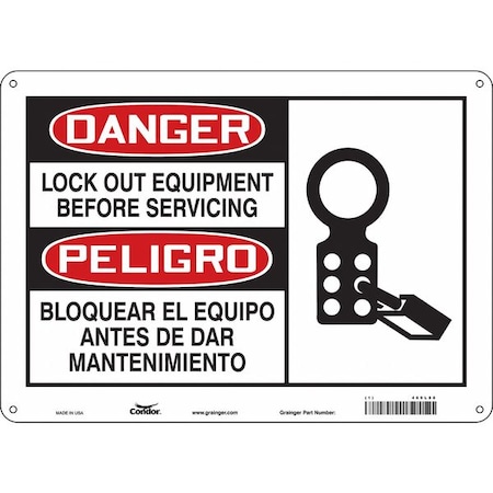 Safety Sign, 10 in Height, 14 in Width, Aluminum, Horizontal Rectangle, English, Spanish, 469L88 MPN:469L88