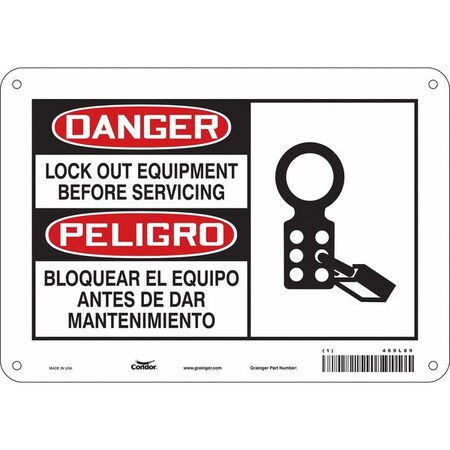 Safety Sign, 7 in Height, 10 in Width, Polyethylene, Vertical Rectangle, English, Spanish, 469L89 MPN:469L89