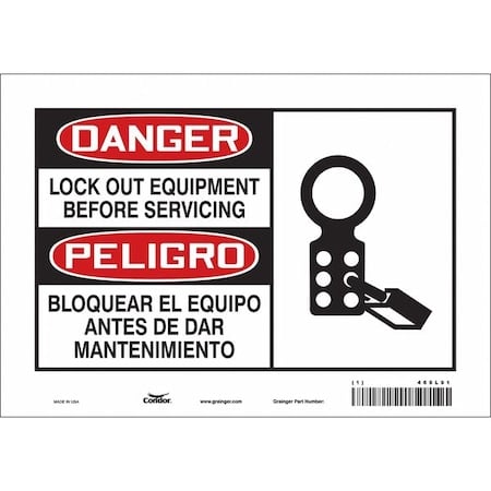 Safety Sign, 7 in Height, 10 in Width, Vinyl, Vertical Rectangle, English, Spanish, 469L91 MPN:469L91