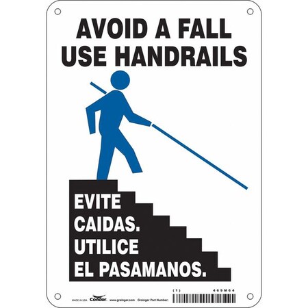 Safety Sign, 10 in H, 7 in W, Polyethylene, Horizontal Rectangle, English, Spanish, 469M64 MPN:469M64