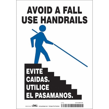 Safety Sign, 10 in Height, 7 in Width, Vinyl, Horizontal Rectangle, English, Spanish, 469M66 MPN:469M66
