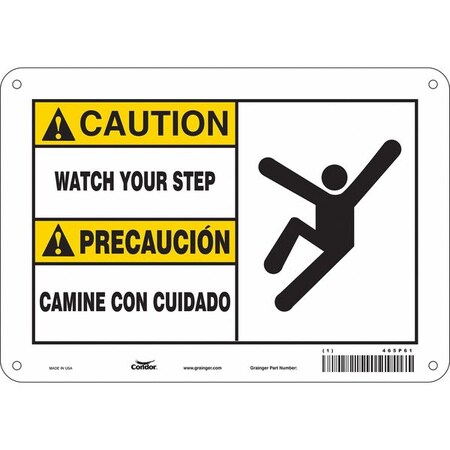 Safety Sign, 7 in Height, 10 in Width, Aluminum, Vertical Rectangle, English, Spanish MPN:469P61