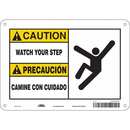 Safety Sign, 10 in Height, 14 in Width, Polyethylene, Horizontal Rectangle, English, Spanish MPN:469P64