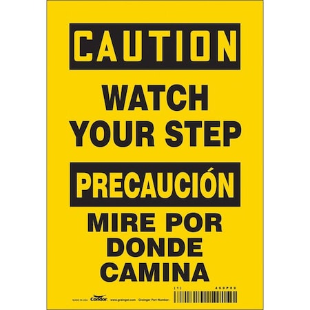 Safety Sign, 10 in Height, 7 in Width, Vinyl, Horizontal Rectangle, English, Spanish, 469P89 MPN:469P89