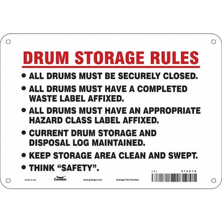 Safety Sign, 7 in Height, 10 in Width, Polyethylene, Vertical Rectangle, English, 470D78 MPN:470D78