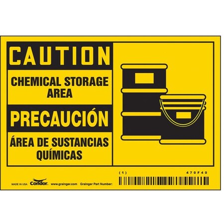 Safety Sign, 3 1/2 in H, 5 in W, Vinyl, Horizontal Rectangle, English, Spanish, 470F40, PK5 MPN:470F40