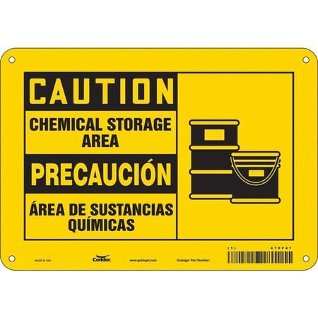 Safety Sign, 7 in H, 10 in W, Polyethylene, Vertical Rectangle, English, Spanish, 470F41 MPN:470F41