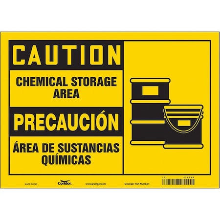 Safety Sign, 10 in H, 14 in W, Vinyl, Horizontal Rectangle, English, Spanish, 470F44 MPN:470F44