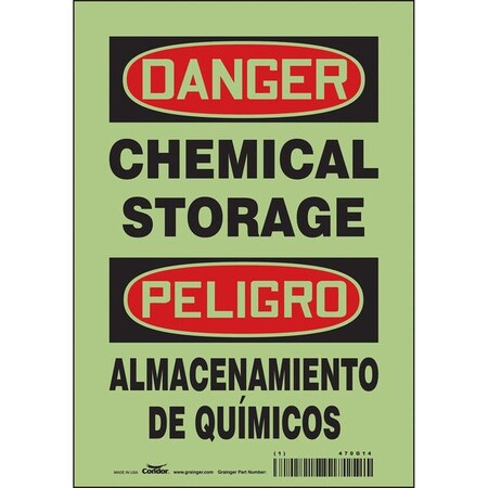 Safety Sign, 10 in H, 7 in W, Glow Vinyl, Horizontal Rectangle, English, Spanish, 470G14 MPN:470G14