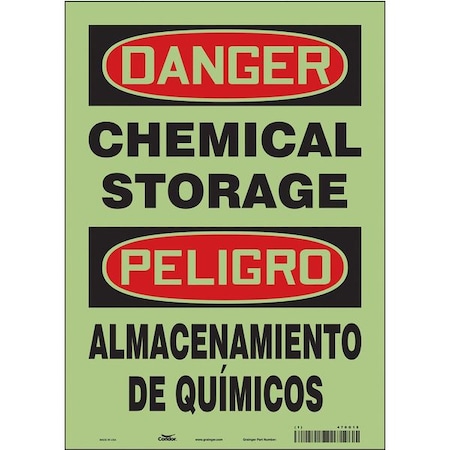 Safety Sign, 14 in H, 10 in W, Glow Vinyl, Vertical Rectangle, English, Spanish, 470G15 MPN:470G15