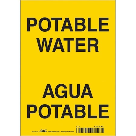 Potable Water/Agua Potable, 7 in W x 10 in H, Horizontal Rectangle, Vinyl, 470H46 MPN:470H46