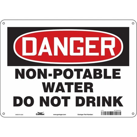 Danger, Non-Potable Water Do Not Drink, 14 in W x 10 in H, Horizontal Rectangle, Aluminum, 470H98 MPN:470H98