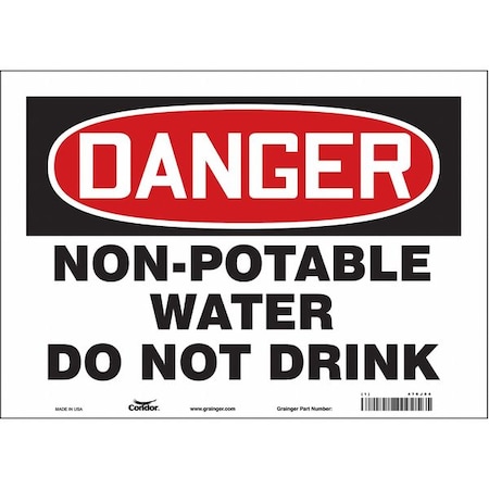 Danger, Non-Potable Water Do Not Drink, 14 in W x 10 in H, Horizontal Rectangle, Vinyl, 470J04 MPN:470J04