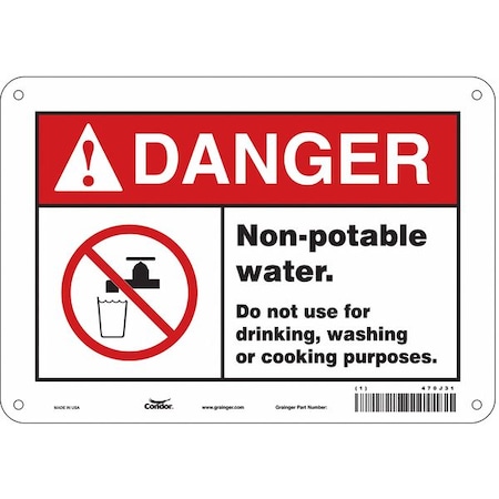 Danger, Non-potable water. Do not use for drinking., 10 in W x 7 in H, Polyehtylene, 470J31 MPN:470J31