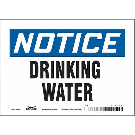 Notice, Drinking Water, 7 in W x 5 in H, Horizontal Rectangle, Vinyl, 470J56 MPN:470J56