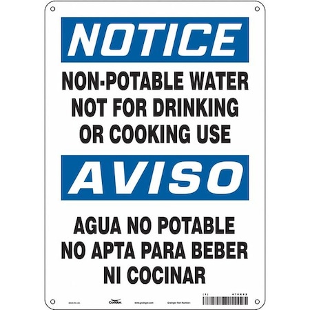 Notice, Non-Potable Water Not For Drinking Or Cooking Use, 10 in W x 14 in H, Polyethylene, 470K02 MPN:470K02