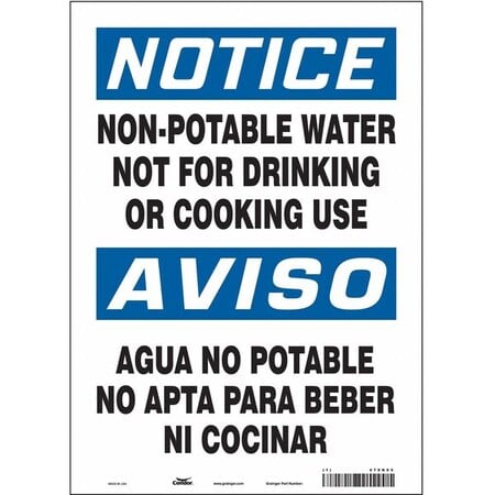 Notice, Non-Potable Water Not For Drinking Or Cooking Use, 10 in W x 14 in H, Vinyl, 470K05 MPN:470K05