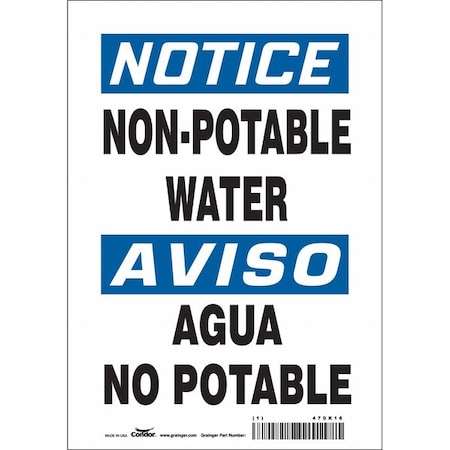 Notice/Aviso, Non-Potable Water/Agua No Potable, 7 in W x 10 in H, Rectangle, Vinyl, 470K16 MPN:470K16
