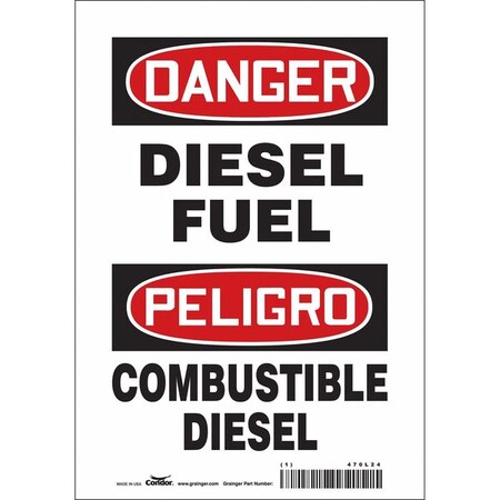 Safety Sign, 10 in H, 7 in W, Vinyl, Horizontal Rectangle, English, Spanish, 470L24 MPN:470L24