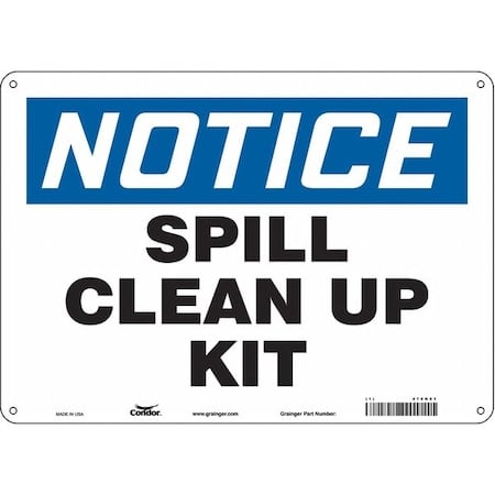 Notice, Spill Clean Up Kit, 14 in W x 10 in H, Horizontal Rectangle, Aluminum, 470N61 MPN:470N61