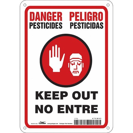 Safety Sign, 10 in H, 7 in W, Polyethylene, Horizontal Rectangle, English, Spanish, 470N82 MPN:470N82