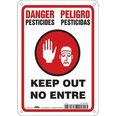 Safety Sign, 10 in H, 7 in W, Vinyl, Horizontal Rectangle, English, Spanish, 470N85 MPN:470N85