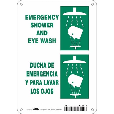 Emergency Shower And Eye Wash, Spanish-Bilingual, 7 in W x 10 in H, Aluminum, 470Y26 MPN:470Y26